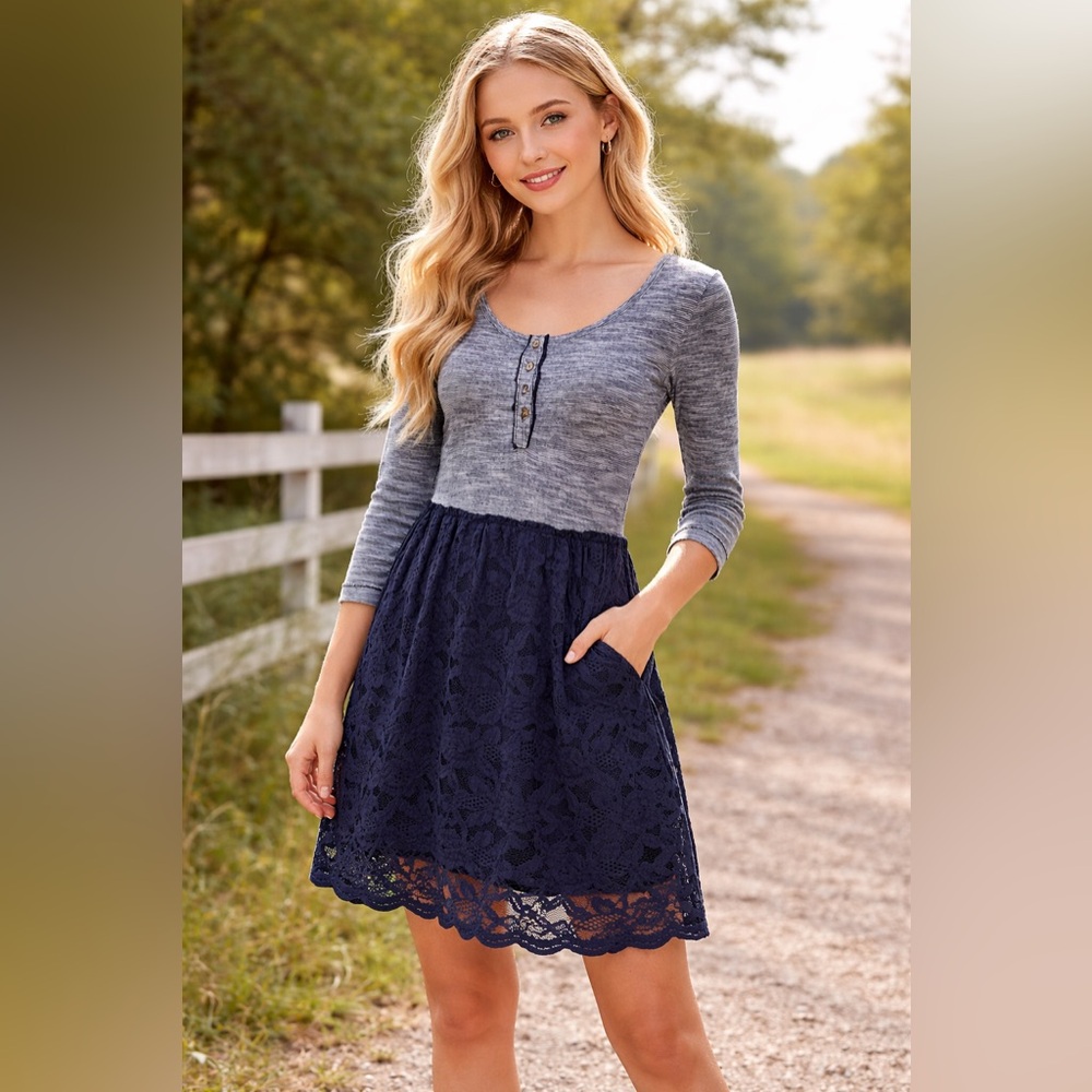 Anthropologie Likas Marya Henley Lace Dress Bella Swan Goth Dark Fairy Sz S